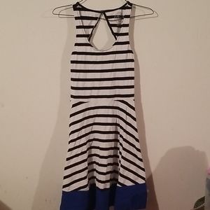 Halter back black and white striped dress